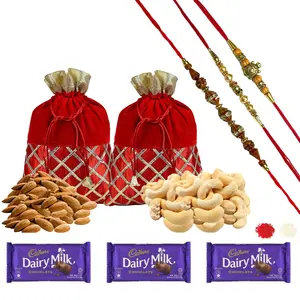 Urban Festivities 3 Rakhi Combo with Cashews kaju 200 Gram  Almonds 200g and ( 3 x Rs.10 ) Chocolates | Rakhi with Dry Fruits for Brother Rakhi Hamper Gift Pack Dry Fruit Chocolate Rakhi Gift