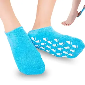 Spatlus women's Moisturizing Gel Socks women's Feet Care Ultimate Treatment for Dry Cracked Rough Skin on Feet Pack of 1 Pairs.|1 Foot Rasp Free| (BLUE)