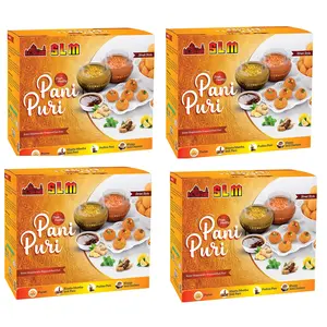 SLM Pani Puri Golgappe Puchka Kit (Pack Of 4) With Ready To Fry Puris and 2 Flavours Of Pani with Khajur Imli Chutney. 225g X 4