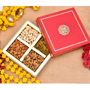Pride Store Diwali Dry Fruits Gift Pack 300gm Cashew Almond Raisins and Walnuts | Gift Pack For Family Friends Corporate Office Gifts Combo (Red - Cashew Almond Raisins and Walnuts)