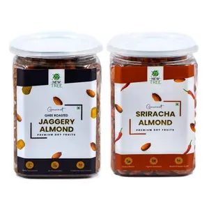 Newtree Premium Roasted Nut Combo II Jagerry Almonds- 450gms II Sriracha Almonds- 450gms II Total Weight- 900gms II
