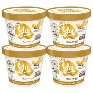 Yu Foodlabs Oats - Ready to Eat - Banana Caramel Flavour - Gluten Free - Instant Breakfast - Pack of 4 - No Preservatives & Additives - 100% Natural & Vegetarian - Instant Food in 3 mins - 700 GMS