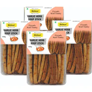 DAMAI Combo Pack Of 4 Garlic Soup Stick Namkeen Snack(125g) Each|Roasted Stick| Baked Stick| Crunchy Stick| Gluten-free| Easy To Carry Snacks|Low Calorie |No Preservatives | Namkeen Snacks