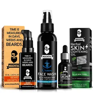 Muuchstac Face Care Kit - Ayurvedic Beard Growth Oil (60 ml) + Skin Lightening Oil (30 ml) + Ocean Face Wash (100 ml)