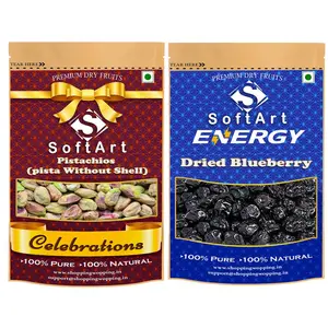 Soft Art Dry fruits combo of Pista Kernels Without Shell & Dried Blueberry Unsweetened (250g Each) Vacuum Pack