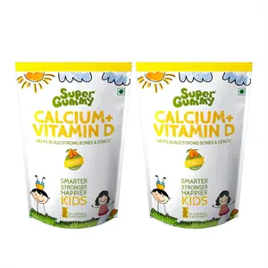 Super Gummy Calcium & Vitamin D Gummies for Kids to Build Strong Bones and Joints (30 Chewable Gummy Bears) - Pack of 2