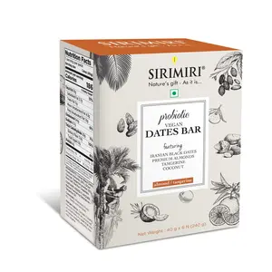 SIRIMIRI Probiotic Vegan Dates Bar - Almond & Tangerine - Pack of 6 (Each 40g)