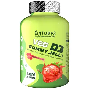 Naturyz Vegetarian Vitamin D3 Gummy Jelly for Adults & Kids Tasty Vitamin D For Bone Health and Immunity 60 Gummies (Strawberry Flavour)