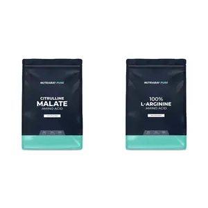 Nutrabay Pure 100% Citrulline Malate Powder 250g Unflavoured & Nutrabay Pure 100% L-Arginine Powder - Muscle Building Amino Acid - 250g Unflavoured