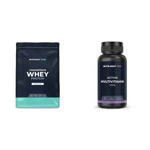 Nutrabay Whey Protein Concentrate - 1kg & Nutrabay Pro Multivitamin for men - 500mg 60 Capsules