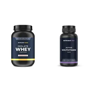Nutrabay Gold Series 100% Whey Protein Isolate Strawberry Milkshake 1kg & Nutrabay Pro Multivitamin for men - 500mg 60 Capsules