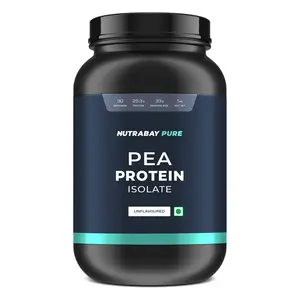Nutrabay Pure Pea Protein Isolate - 25.3g Protein 5g BCAA Vegan Plant Protein for Muscle Growth & Recovery - 1 Kg Unflavoured
