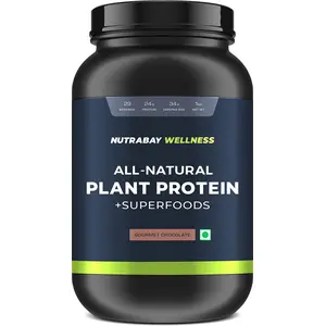 Nutrabay Wellness All Natural Plant Protein (24g Vegan Protein - Pea Protein Isolate & Brown Rice Protein) with Stevia Enzymes & Vitamins Miner- 1 kg Gourmet Chocolate