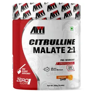Advance MuscleMass Citrulline Malate 2:1 | Preworkout Supplement| Orange Flavour |Pack of 200 gm / 0.44 lbs powder