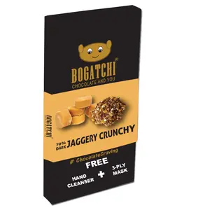 BOGATCHI 70% Dark Jaggery Chocolate | Crunchy | NO Sugar| Intense Dark SugarFree Chocolate 80 gm