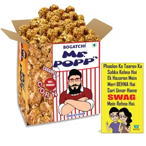 BOGATCHI Mr.POPP's Caramel Popcorn 100% Crunchy HandCrafted Gourmet Popcorn Snacks | NO Microwave needed | Best Movie / TV Time Snack Perfect Rakhi Gift for Girl  250g + FREE Happy Rakhi Greeting Card