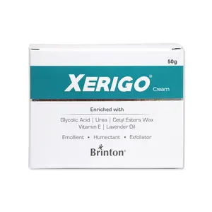 Brinton Xerigo Intense Skin Moisturizing Cream with Exfoliating Ingredients for Cracked Feet Elbow & Knees Prevents Moisture Loss Non-Greasy Quick Absorbing Formula (0.050)