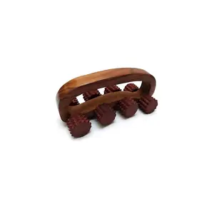 Delux Wood Carver Wooden Massager Handheld Body Calf massager  Acupressure Roller massager Pain Relief Plane Ring Two Sided Masager for Neck Shoulder & Body Relaxation Massager