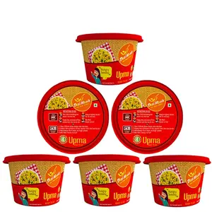 Desi Mealz Ready to Eat Cup Upma Instant Healthy Breakfast - IndianTasty and Healthy Ready to Eat Food Products Best Travel Food Each 100 gm (Plain Upma Pack of 6)