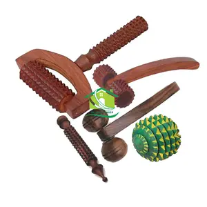 FA INDUSTRIES Wooden T-massager Jimmy massager (5 Inch) Neck and face massager (5 x 2.5 Inch) Ball massager (2 x 2 Inch) Pain Relief Combo Kit (Set of 5) (Only Massager Manufacturering)