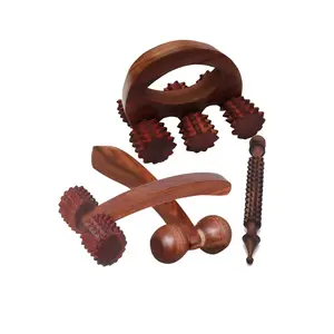 FA INDUSTRIES set of 4 Wooden Back Massager 6 wheel (4x3 In) Wooden Neck Massager (5.5x3 In) Face Massager (5x2 In) Jimmy (5x1 In) (Only Massager Manufacturing) Manual