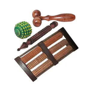 FA INDUSTRIES Set of 4 Wooden massager for foot (12x6x2 In) Wooden Jimmy massager (5 In) Face massager (5x2.5 In) Wooden Ball massager (2x2 In) (Only Massager Manufacturering)