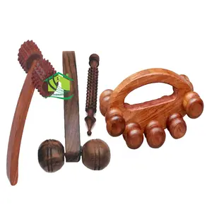 FA INDUSTRIES Wooden Back massager Face massager and Neck massager (5 x 2.5 Inch) Jimmy (5 Inch) Combo Kit (Set of 4) (Only Massager Manufacturering)