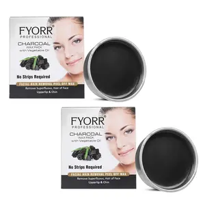 FYORR 80Gram Each Peel-Off Katori Wax For Upper Lip Facial Hair Eyebrow Free Waxing Wooden Spatula (Charcoal 160Gram)