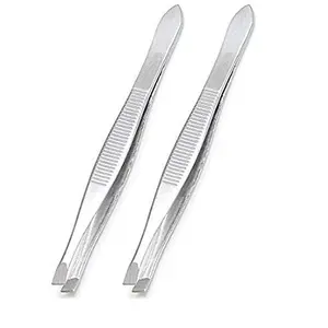 HP HIGH PROFILE Slant Tip Tweezer and Plucker For Upper Lip Eyebrows and Blackhead for Men & Women - Silver (Pack 2)