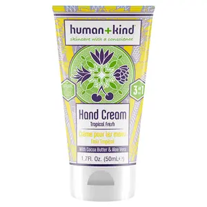 Human+Kind Hand Cream - Nourishes and Hydrates Hands Elbows and Feet - Enriched with Moisturizing Avocado Oil and Shea Butter - Natural Vegan Skin Care - Tropical Fresh Scent - 1.7 fl oz