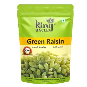 King Uncle Green Raisins (Small Round Kishmish) 1 Kg (4 Packs of 250 Grams Each)