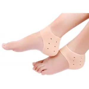 KRIYAL SALES Moisturizing Silicone Gel Heel Anti Crack Protector Pad Cups Socks for Dry Hard Cracked feet Repair (Beige Free Size) - 1 Pair
