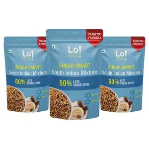 Lo! Foods - Diabetic Snacks South Indian Mixture 450g | 50% Less Sugar Spike | Low GI Snacks for Diabetic Patients | 2X Fiber and Protein | Dietitian approved Diabetes Food Products | (150g x 3 Packs)