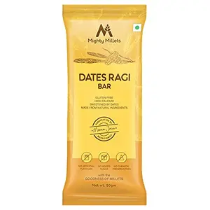Mighty Millets Dates Ragi Bars Dates Ragi Bar for Adult and Kids 50grams Each (Dates Ragi Bar Vegan and Gluten Free Bars Jaggery Flax Seeds Muskmelon Seeds etc) | Pack of 15