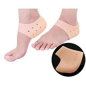 ELECTROPRIME Misaki Unisex Anti Heel Crack Set Vented Moisturizing Silicone Gel Heel Socks for Swelling Pain Relief Foot Care Ankle Support Pad (Skin Colour) - Set of 1 Pair