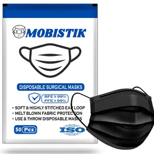 Mobistik 3 Ply Disposable Surgical Face Mask with Adjustable Nose Clip with BFE ¥ 95 | ISO Certified 3 Ply Medical Face Mask with Nose Pin