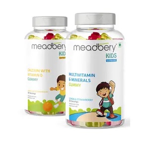 Meadbery Kids Multivitamin Calcium Combo Gummy Bears Glutenfree Formula With Minerals And Vitamins B C D E B12 B6 For Kids Bone Health Growth Kids Bone Teeth Health 30+30 Tasty Gummies