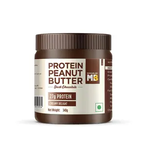 MuscleBlaze High Protein Peanut Butter with Whey Protein Concentrate Creamy 27 g Protein No Added Salt Dark Chocolate Spread 340 g