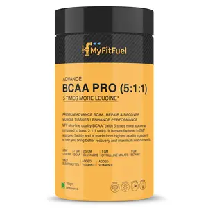 MyFitFuel Premium BCAA Gold (10:1:1) (10 Time Leucine) BCAA Glutamine Electrolytes Betaine Citrulline Malate Vitamins. Best Intra Workout Energy Supplement For Men & Women (100g Unflavored)