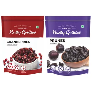 Nutty Gritties Prunes 400g Cranberries Combo (Prunes + US Cranberries 200g-Each)