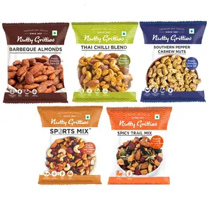 Nutty Gritties Trail Mix - Thai Chilli Blend Sport Mix Spicy Trail Mix Barbeque Almonds and Pepper Cashew(Pack of 5) - 114g |Healthy Snack|Flavoured Nuts