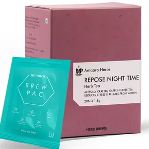 Amaara Herbs, Repose Night Time Tea, 20 Herb Brews, Chamomile Flower, Spearmint, Lemongrass, Nettle and Fennel, Caffeine Free, Helps relax mind and body and gives you sound sleep, Organic Ingredients