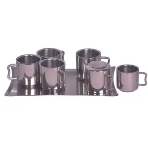 Dynore Stainless Steel Mug with Tray - Set of 6 160 ml