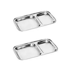 Dynore Stainless Steel 2 in 1 Two Compartment Nasta/Snacks/Dinner Plate- Set of 2