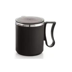 Dynore Stainless Steel Insulated 1 Pc Double Walled Plastic Covered Travel Tea/Coffee Mug with Lid- Black