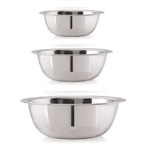 Dynore Stainless Steel 3 Pcs Serving Bowls/ Kitchen Serving Set/ Mixing Bowl Set