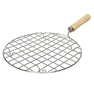 Dynore Stainless Steel Roaster Papad Jali Roti Grill Chapati Barbecue Grill with Wooden Handle