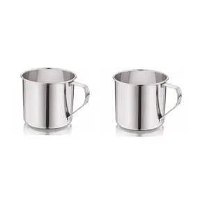Dynore Stainless Steel Multipurpose Usage Mug / Tea/Coffee Serving Mug- 400 ml Silver- Set of 2