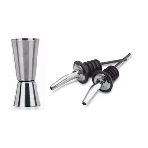Dynore Stainless Steel Tall Peg Measure 30 & 60 ml with 2 Wine Pourer- Set of 3