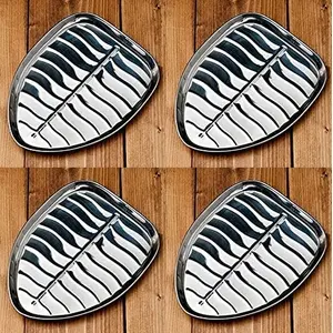 Dynore Stainless Steel 4 Pcs Banana Leaf Shape Dinner/Snack/Mess Tray- Set of 4 Small